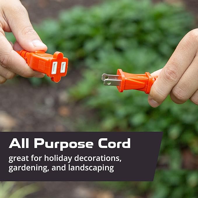 Iron Forge Cable 50 ft Outdoor Extension Cord 2 Prong, 16/2 SJTW Weatherproof Extension Cord Orange 50 Foot, Durable Power Cable for Outdoor Lights, Lawnmower & Home Office - ETL Certified