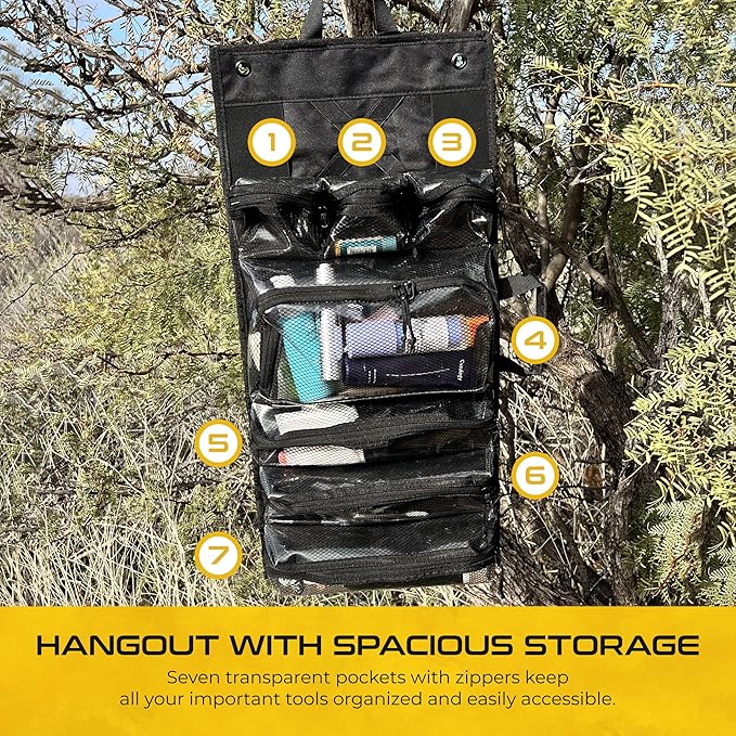 Heavy-Duty Roll Up Tool Bag Organizer w/Transparent Pockets for Quick View & Easy Access. 7 Reinforced Pockets w/Zippers, Multiple Carrying & Hanging Handles, Elastic Organizers & Adjustable Strap