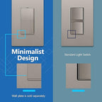 LIDER Minimalist Design Matte Finish Lighted Double Switch, Combination Frameless Decorator Switch with Locator Light, Ground Terminal, Single Pole, 15A 120-277V, UL Listed, LCS2-1P-NK, Nickel