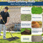 Heavy Duty Lawn Leveling Rake 30x10 with 70" Adjustable Handle - Commercial Grade Landscape Grading Tool, Foldable Yard Leveler for Soil Sand & Topdressing | Stainless Steel + Ergonomic Design