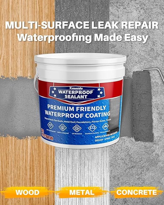 Polyurethane Waterproof Coating 2 Gallon, Light Gray, Multi-Surface Crack & Leak Repair Coating for Roofs, Basements, Foundations, Chimneys, Durable Flexible Protective Roof Sealant Waterproof