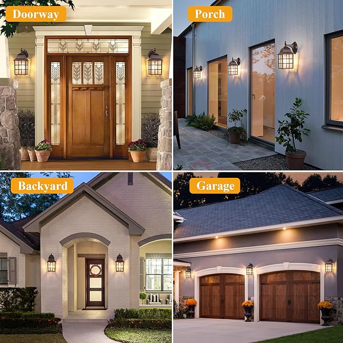 2-Pack Dusk to Dawn Outdoor Lights for House, Exterior Porch Light Fixtures Wall Mount with Photocell Sensor, Oil Rubbed Bronze Wall Lantern, Waterproof Outside Wall Sconce Lighting for Garage,Door