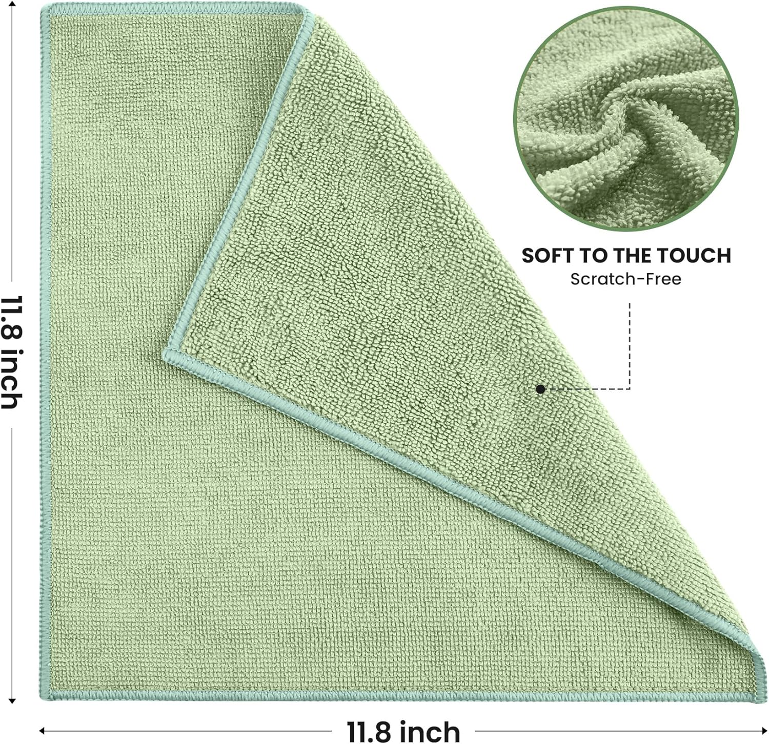 Microfiber Cleaning Cloth, 12 Pack Green Cleaning Rags for Housekeeping, Reusable Microfiber Towels for Car, Kitchen, Bathroom and Household Cleaning Supplies, 11.8"X11.8"