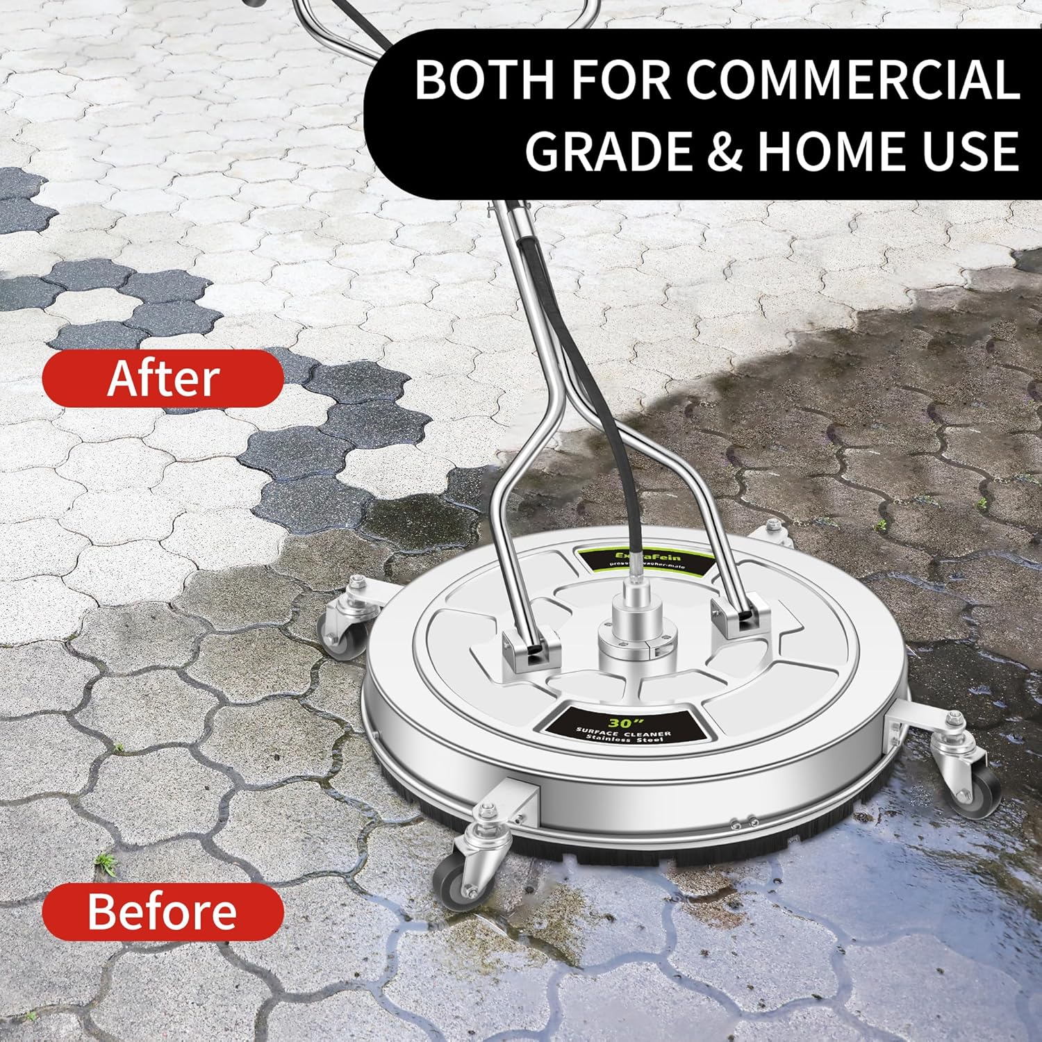 30" Pressure Washer Surface Cleaner Max with 4 Wheels, Stainless Steel Commercial Surface Cleaner for Pressure Washer, Dual Handle Power Washer Surface Cleaner for Concrete Driveway, 4500 PSI
