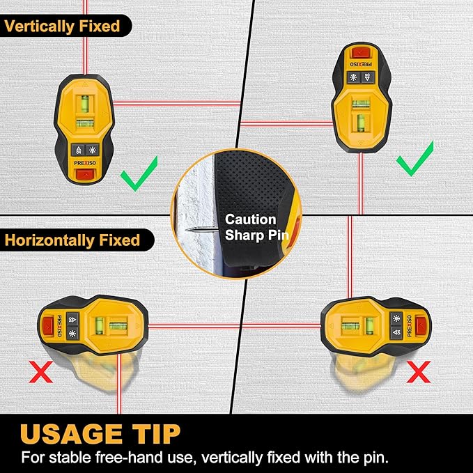PREXISO 2-in-1 Rechargeable Cross Line Laser Level with Magnetic Stud Finder, Compact Line Lasers with LED Bubble Vials for Accurate Marking, Stud Detector Wall Scanners for Hanging Frames & Pictures
