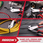 ARROW High Leverage Diagonal Pliers, 8 Inch Wire Cutters with Comfortable TPR Handle, High Carbon Steel Side Cutters for Cutting Wire