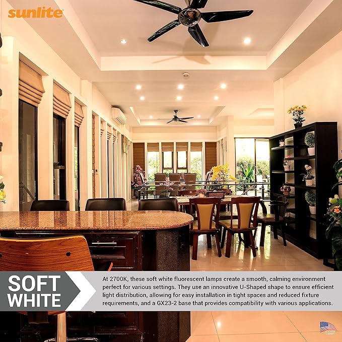 Sunlite 40538 PLD13/SP27K/10PK Double Twin Tube Compact Fluorescent Lamp, PLD 2-Pin, 13 Watts, 660 Lumens, 2700K Soft White, 2-Pin (GX23-2) Base, 10 Pack