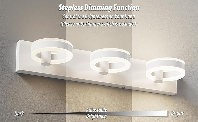 LED Bathroom Light Fixtures, 24inch White Vanity Lights, Modern 3 Light Acrylic Wall Sconces, 350° Rotatable Wall Lighting Fixture Over Mirror