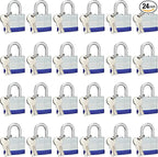 Lock Outdoor Padlocks, Laminated keyed Padlock, 1-9/16 in Wide Body, Padlock Set with Keys (24Pack)
