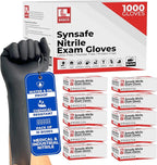 Synsafe 4 Mil -Black Nitrile Exam Gloves –Disposable Latex Free & Powder Free – Extra Strong, Rubber Gloves – First Aid Kit, Medical, EMT, Cleaning, Cooking | Bulk Case of (1000 ct)