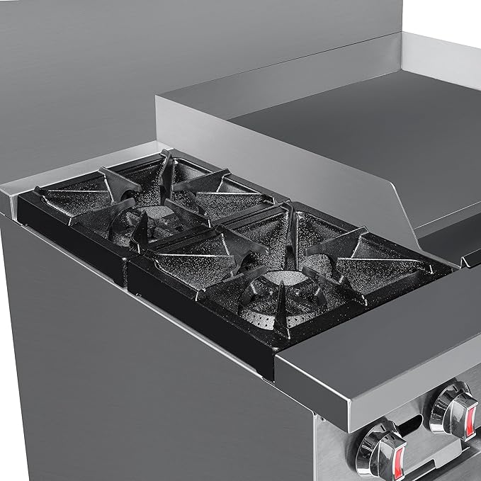 KoolMore KM-CRG36-NG 36 in. 2 Burner Commercial Natural Gas Range with 24 in. Griddle, Solid Black