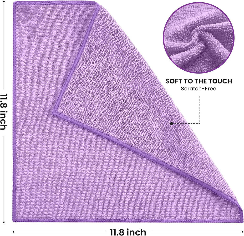 Microfiber Cleaning Cloth, 12 Pack Purple Cleaning Rags for Housekeeping, Reusable Microfiber Towels for Car, Kitchen, Bathroom and Household Cleaning Supplies, 11.8"X11.8"