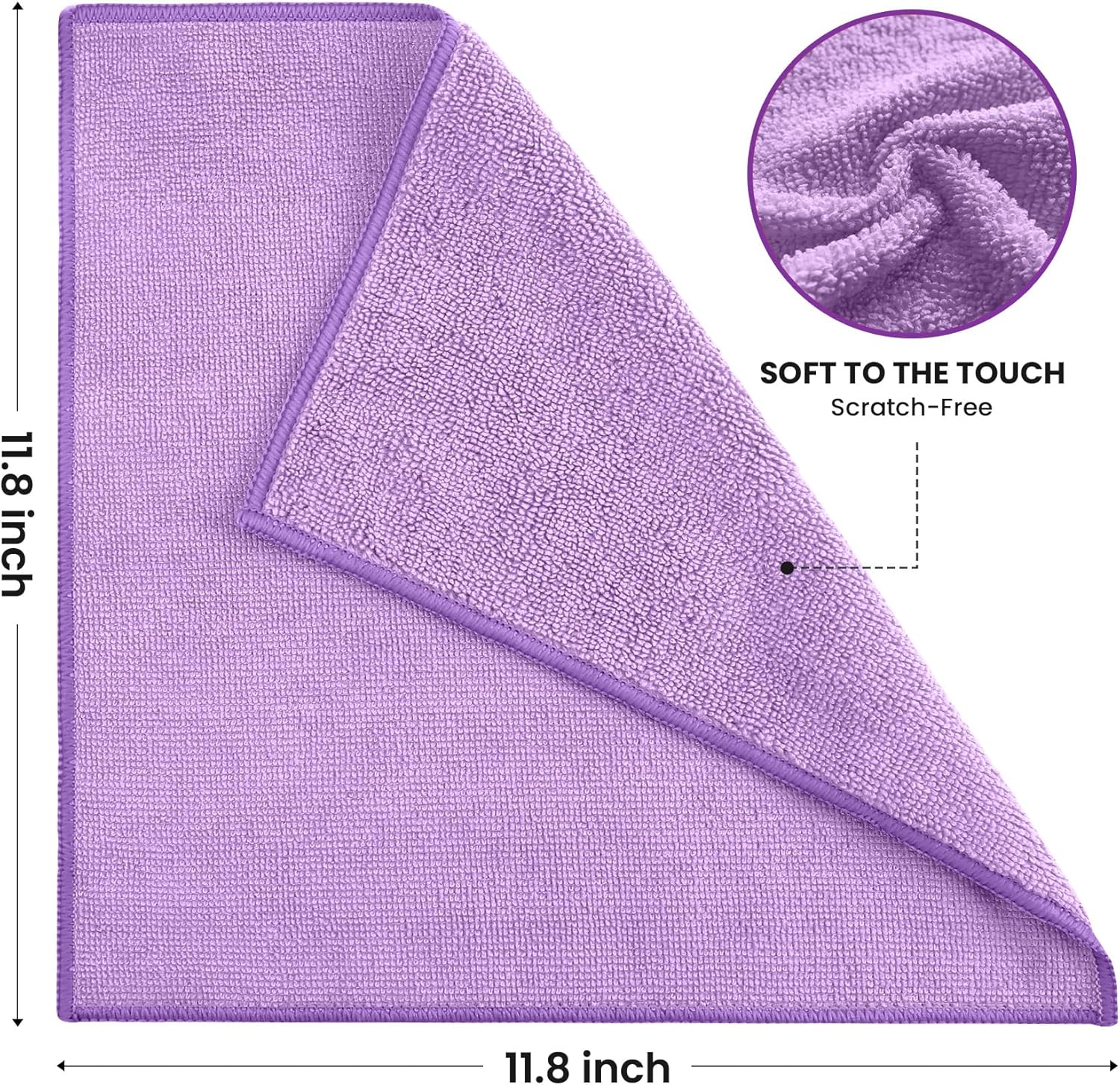 Microfiber Cleaning Cloth, 12 Pack Purple Cleaning Rags for Housekeeping, Reusable Microfiber Towels for Car, Kitchen, Bathroom and Household Cleaning Supplies, 11.8"X11.8"