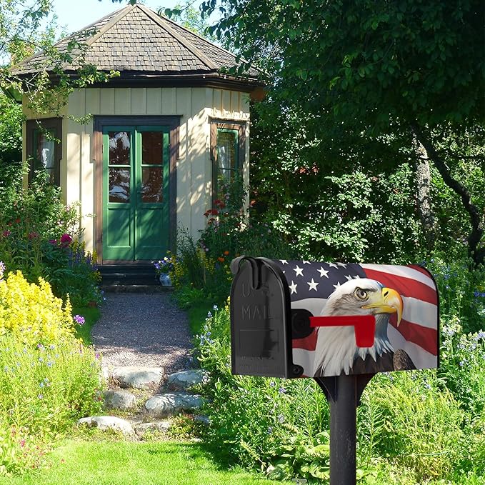 Eagle Patriotic Mailbox Covers Magnetic Large Size American 4th of July USA Flags Mailbox Cover Oversized Remember Day Post Box Wraps Decor Waterproof for Garden Yard 21x25.5 Inch