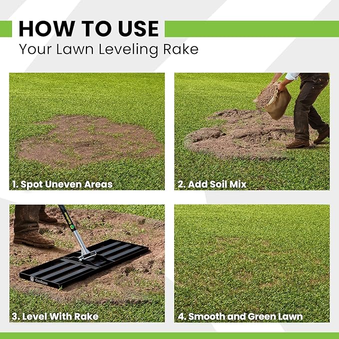 Gardease Lawn Leveling Rake 30" x 10" - Heavy Duty Professional Grade Reinforced Steel Landscape Tool for Soil, Sand & Garden - Superior Strength and Durability