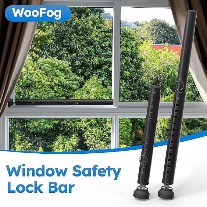 Adjustable（Short）Window Security Bars for Inside Windows, Window Safety Bars for Sliding/Vertical Windows, Window Guards for Home Security, Anti Theft Jammer Bars for（Small）Window -Black 2 Pcs