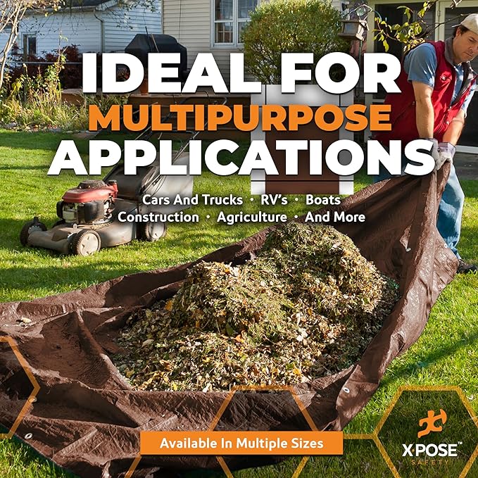 15' x 40' Super Heavy Duty 16 Mil Brown Poly Tarp Cover - Thick Waterproof, UV Resistant, Rip and Tear Proof Tarpaulin with Grommets and Reinforced Edges - by Xpose Safety