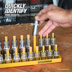 OEMTOOLS 22238 6 Piece SAE and Metric Socket Tray Set, SAE and Metric Socket Storage for Sizes 1/4", 3/8”, and 1/2" Drive, Socket Holders and Socket Organizer Tray for Toolbox, Black and Yellow
