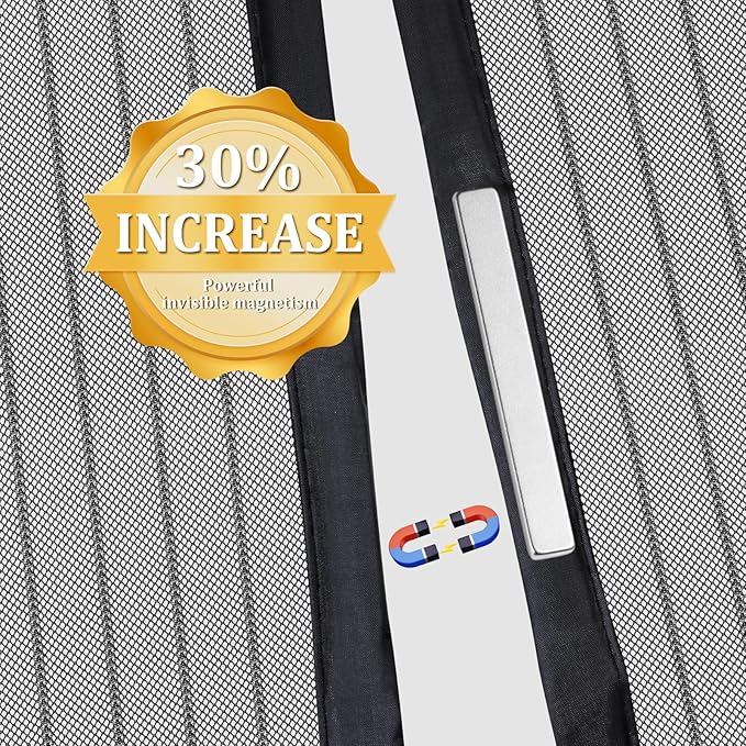 Magnetic Screen Door - Self Sealing, Heavy Duty, Hands Free Mesh Partition Keeps Bugs Out Let Breeze in- Pet and Kid Friendly - Keep Open Feature (Black, Fit Door Size 34 x 80 Inch)