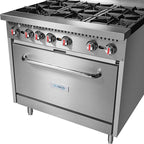 KoolMore KM-CR36-NG 36 in. 6 Burner Commercial Natural Gas Range with Oven, Solid Black