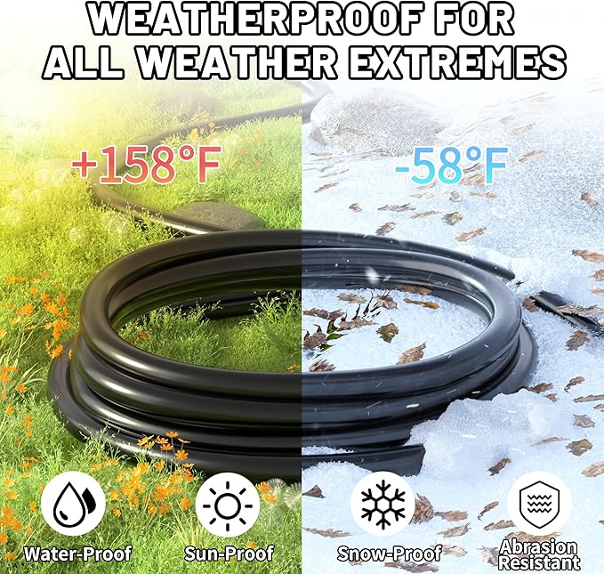 16/3 Black Indoor Outdoor Extension Cord 10 Ft Waterproof, Heavy Duty Extension Cord with 3 Prong Grounded Plug,13A 1625W 16AWG SJTW, Flexible Weatherproof Power Cable for Offices, Gardens and Lawns