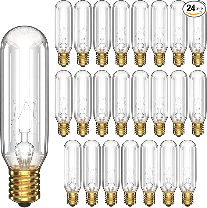 T6 Tubular Incandescent Light Bulb | 25W Clear Dimmable with E12 Candelabra Base, 180 Lumens Brightness | 2700K Warm White Light | Pack of 24