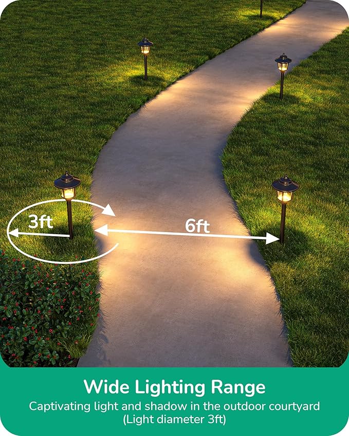 EDISHINE Low Voltage Landscape Lighting, 12V 3W 120LM 3000K Seed Glass Outdoor Landscape Path Lights with Connectors, ORB Waterproof Electric LED Pathway Light Wired for Walkway Garden Yard, 4 Pack