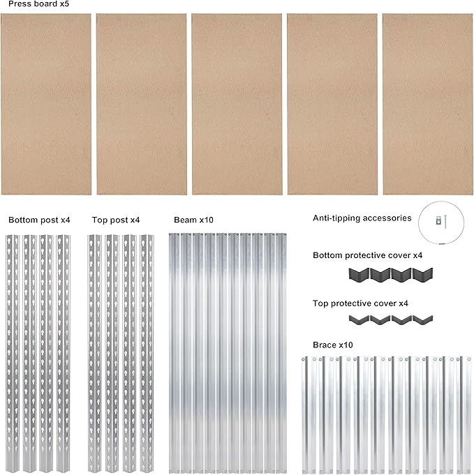 Amazon Basics 5 tier, Medium Duty Storage Shelving Double Post Press Board Shelf, Aluminum, 48 x 18 x 72