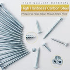 High Hardness Wood Screws Assortment Kit and Plastic Wall Anchors, 203 pcs 1/2" to 1-1/2" Phillips Drive Flat Head Screws & 30 pcs M6 Drywall Anchors