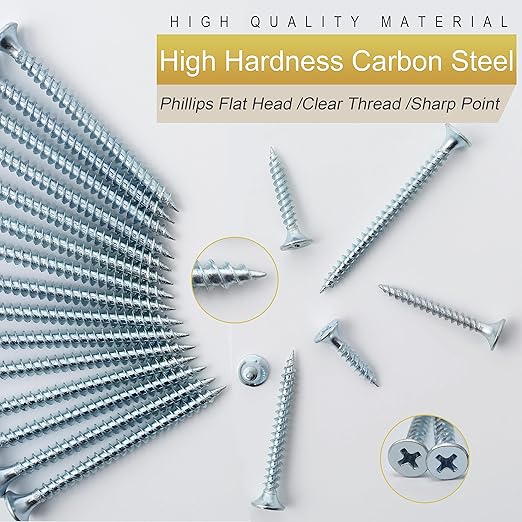 High Hardness Wood Screws Assortment Kit and Plastic Wall Anchors, 203 pcs 1/2" to 1-1/2" Phillips Drive Flat Head Screws & 30 pcs M6 Drywall Anchors