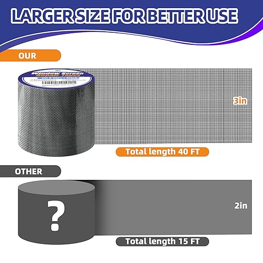 KING MOUNTAIN Black Window Screen Repair Tape,3inX40FT Heavy Duty Screen Repair Kit for Window Screen and Screen Door Tears Holes,Strong Adhesive & Waterproof Window Screen Patch