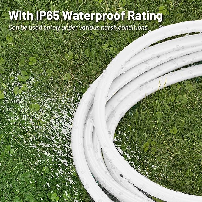 16/3 White Indoor Outdoor Extension Cord 10 Ft Waterproof, Heavy Duty Extension Cord with 3 Prong Grounded Plug,13A 1625W 16AWG SJTW, Flexible Weatherproof Power Cable