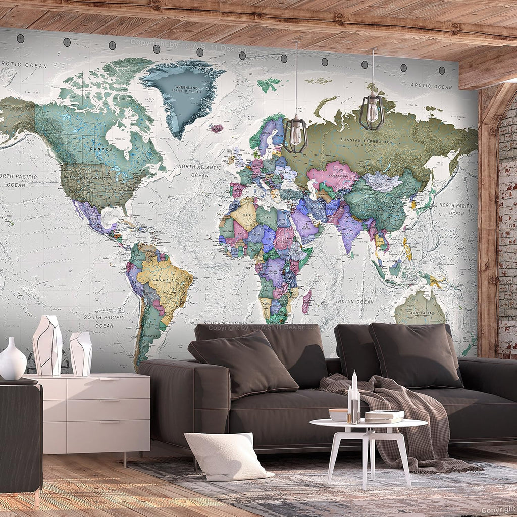 artgeist Wall Mural World Map 154x110 in - XXL Peel and Stick Self-Adhesive Wallpaper Removable Large Sticker Foil Wall Decor Print Picture Image Design Map of The World k-A-0380-a-a