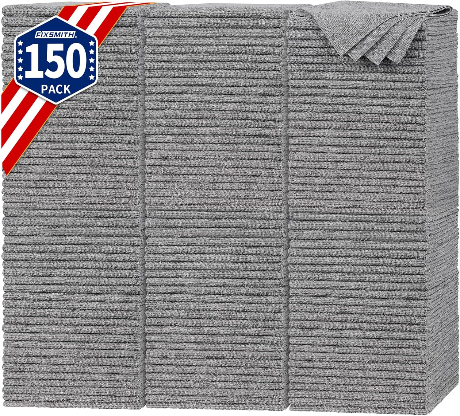 FIXSMITH Shop Towels, Pack of 150, Grey Microfiber Cleaning Cloth Bulk, Microfiber Towels for Cars, All-Purpose Absorbent Cleaning Rags, Dust Cloth for Automotive, Mechanic, Garage, 11.5 x 11.5 inch