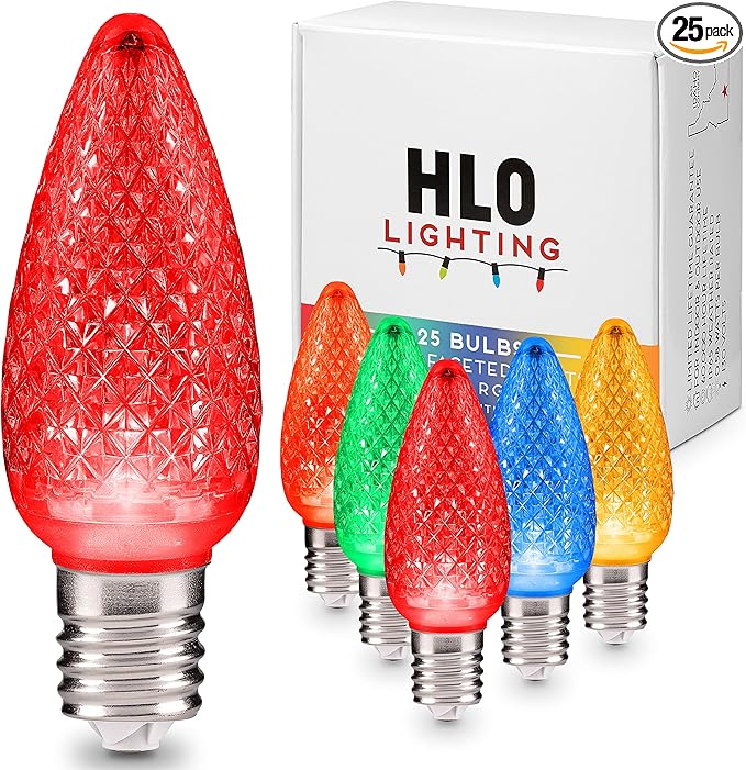 HLO Lighting Set of 25 Multicolor (Red Green Blue Yellow Orange) C9 Faceted LED Christmas Light Bulbs for Indoor & Outdoor Use | Durable Replacement Bulbs