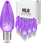 HLO Lighting Set of 25 Purple c9 Faceted LED Christmas Light Bulbs for Indoor & Outdoor Use | Durable Replacement Bulb