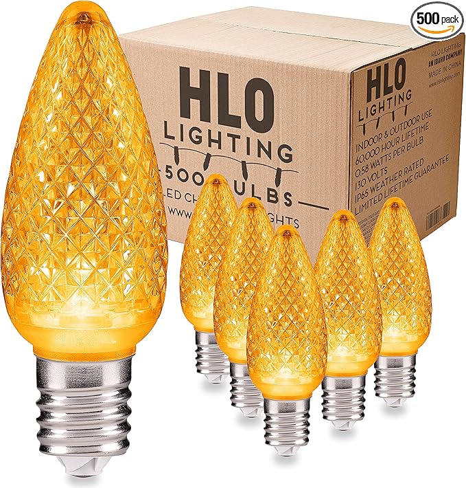 HLO Lighting Set of 500 Yellow C9 Faceted LED Christmas Light Bulbs for Indoor & Outdoor Use | Durable Replacement Bulbs