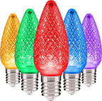 HLO Lighting C9 LED Christmas Lights, Faceted C9 Christmas Light Bulbs for Indoor & Outdoor Décor 25, Multi (R, G, B, Y, P)