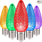 HLO Lighting Set of 500 C9 LED Christmas Lights | Multi-Colored (R, G, B, Y, P) C9 LED Light | Faceted Bulbs for Indoor & Outdoor Use | Christmas Outdoor Décoration