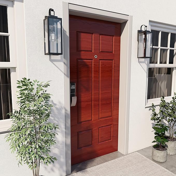 Pia Ricco Extra Large Size Outdoor Wall Lights, 22.5 Inch Matte Black Oversized Exterior Light Fixture with Clear Glass Shade, Front Porch Lighting, Modern Sconce Lantern for House, Garage, ETL Listed