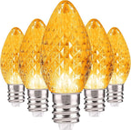 Holiday Lighting Outlet Faceted C7 Christmas Lights | Yellow LED Light Bulbs Holiday Decoration | Warm Christmas Decor for Indoor & Outdoor Use | 2 SMD LEDs in Each Light Bulb | Set of 25