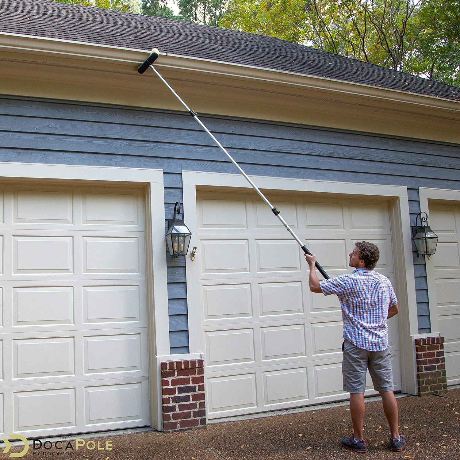 DOCA Scrub Brush Attachment for Long Handle Extension Pole - Outdoor Broom and Scrubbing Brush for House Floor, Deck, Patio, Car - Medium Brush