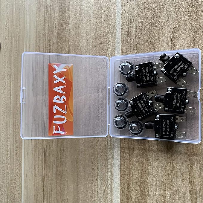 5PCS 20Amp Circuit Breakers with Push Button Reset with Quick Connect Terminals and Waterproof Button Cap