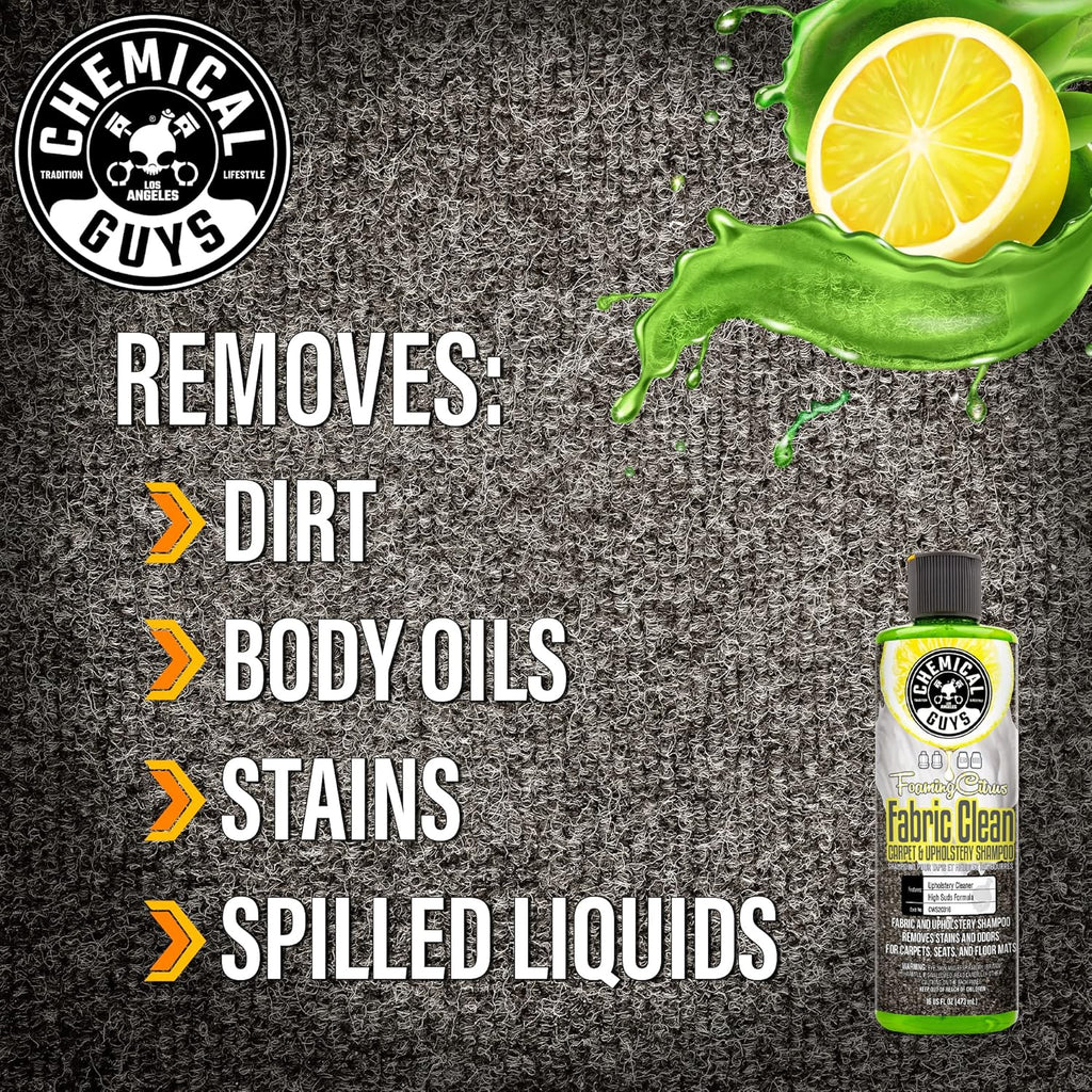 Chemical Guys Foaming Citrus Fabric Clean Carpet and Upholstery Cleaner - For Car Carpets, Seats, and Floor Mats, Safe for Cars, Home, Office, and More, Citrus Scent - 16 oz
