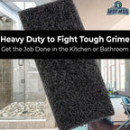 Heavy Duty XL Black Scouring Pad 5 Pack. 10 x 4.5in Large Multipurpose Nylon Scrubbing Sponges. Clean Bathrooms, Kitchens, Counters and Floors to Erase Grime and Make Surfaces Sparkle