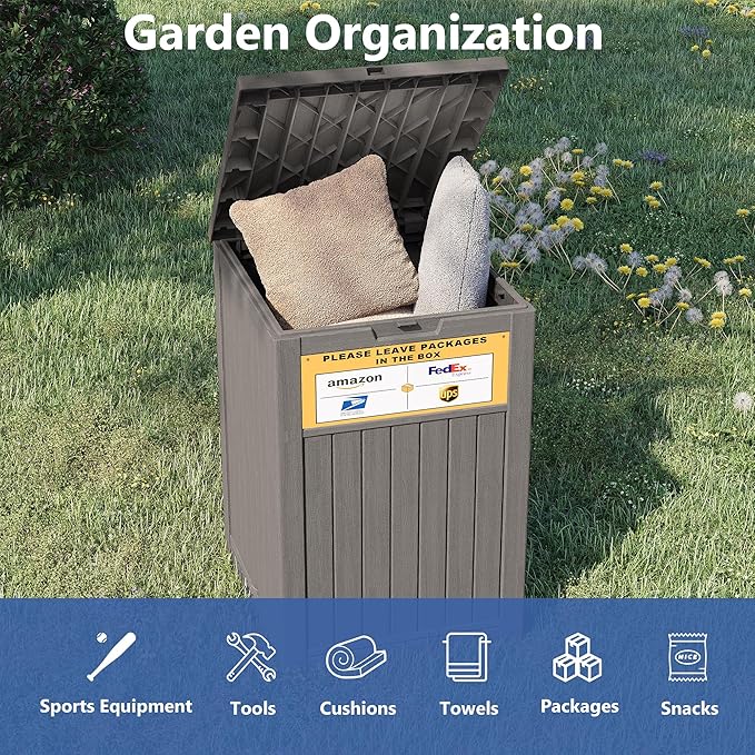 Upgrade 48 Gallon Package Delivery Box for Porch with Sign, Outdoor Storage with Lockable Secure, Large Double Wall Resin Outdoor Package Delivery and Waterproof