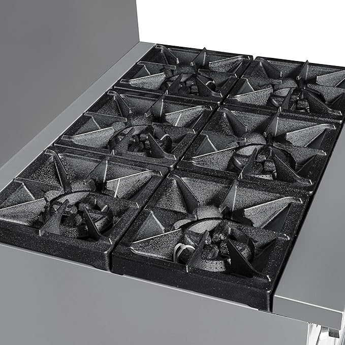 KoolMore KM-CR36-NG 36 in. 6 Burner Commercial Natural Gas Range with Oven, Solid Black