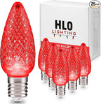 HLO Lighting Set of 25 Red C9 Faceted LED Christmas Light Bulbs for Indoor & Outdoor Use | Durable Replacement Bulb