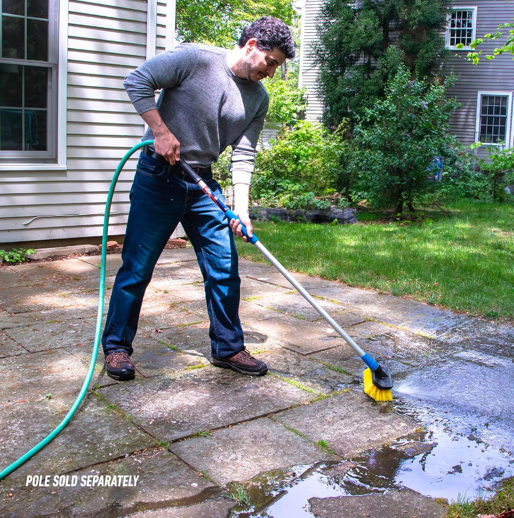 Unger Professional Hydropower Lock-On 10” Bi-Level Scrub Brush, Cleaning Supplies, Scrubber Tool, Compatible with Waterflow Poles, Use in Garage, Driveway, Deck, Concrete, Cement, & Brick(Pack of 12)