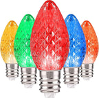 Holiday Lighting Outlet Faceted C7 Christmas Lights | Multi-Colored LED Light Bulbs Holiday Decoration Warm Christmas Decor for Indoor & Outdoor Use | 2 SMD LEDs in Each Light Bulb | Set of 25